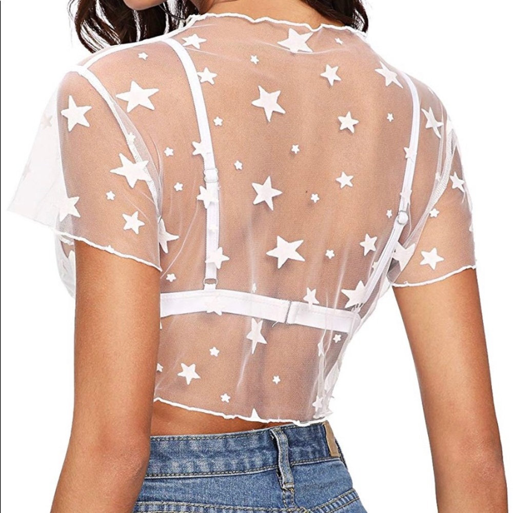 Sheer See Through Mesh Top Star Pattern Blouse - image 2